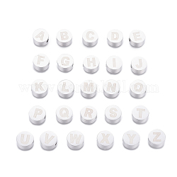 304 Stainless Steel Beads, Flat Round & Alphabet, Letter A~Z, 10x4.5mm, Hole: 2mm