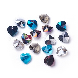 Encantos de vidrio electrochapado, facetados, corazón, color mezclado, 10x10x5mm, agujero: 1 mm