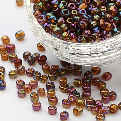 Perles de rocaille en verre rondes, couleurs transparentes arc, ronde, verge d'or noir, 4mm