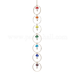 Chakra Mushroom Handmade Lampwork Pendant Decorations, with Brass Cable Chains, Mixed Color, 297mm, Pendants: 18x10mm