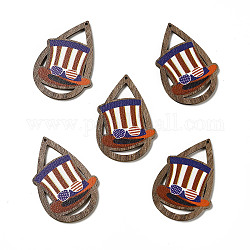 Pendentifs en bois de tremble imprimés sur le thème du drapeau américain, charme de larme, modèle de chapeau, 49.5x34x2.5mm, Trou: 1.6mm