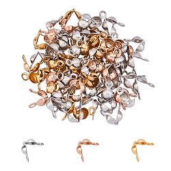 Unicraftale 60 pz 3 colori punte di perline estremità calotte in acciaio inossidabile coperchi di nodi aperti a conchiglia punte di perline pieghevoli tappi terminali a foro piccolo da 1 mm per nodi e risultati di crimpatura artigianato, 3-4 mm di diametro