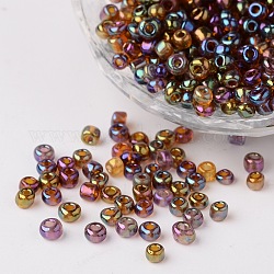(servicio de reempaquetado disponible) perlas redondas de vidrio, colores transparentes arco iris, redondo, rosa brumosa, 8/0, 3mm, aproximamente 12 g / bolsa
