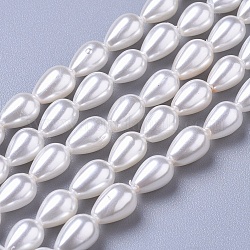 Perles de perles de coquillages polies, larme, blanc, 7x4.5mm, Trou: 0.6mm, Environ 56 pcs/chapelet, 15.7 pouce (40 cm)
