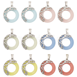 CHGCRAFT 12Pcs 6 Colors Synthetic Luminous Stone Pendants, Glow in Dark, Platinum Plated Alloy Dragon Donut Charms, Dyed, Mixed Color, 38x27x7.5mm, Hole: 7x4.5mm, 2pcs/color