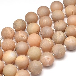 Rondes Druzy naturelle perles de cristal géode de quartz brins, teinte, Grade a, bisque, 16mm, Trou: 1mm, Environ 21 pcs/chapelet, 16 pouce
