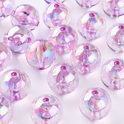 Perles en acrylique transparente, de couleur plaquée ab , ronde, violette, 20x19mm, Trou: 3mm, environ 111 pcs/500 g