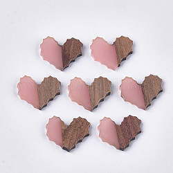 Cabochons en bois de résine et de noyer, cœur, rose, 20.5x24~24.5 mm x 3  mm