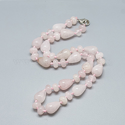 Естественно Розовый кварц бисером ожерелья, с застежками сплава омаров, слеза, 18.1 дюйм ~ 18.5 дюйма (46~47 см)