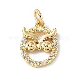 Brass Micro Pave Cubic Zirconia Charms, with Jump Ring, Owl Charms, Real 18K Gold Plated, 14x10.5x2mm, Hole: 3mm