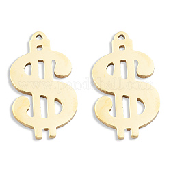 Ion Plating(IP) 201 Stainless Steel Charms, Dollar Sign, Real 18K Gold Plated, 26x15x1.5mm, Hole: 1.2mm