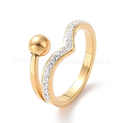 Ola de rhinestone de cristal con anillo de dedo de bola redonda, chapado en iones (ip) 304 joyería de acero inoxidable para mujer, dorado, nosotros tamaño 7 1/4 (17.5 mm)