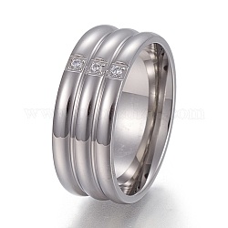 304 Stainless Steel Finger Rings, Wide Band Ring, with Rhinestone, Crystal, Size 6~10, Stainless Steel Color, 16~20mm