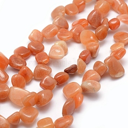 Chapelets de perles en aventurine rouge naturelle, pierre roulée, pépites, 11~22x8~11x4~10mm, Trou: 1mm, 15.3 pouce
