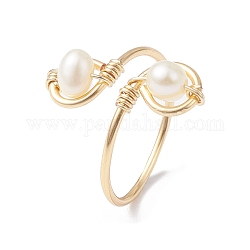 Anillo abierto con perla cultivada de agua dulce natural envuelta en alambre de cobre, anillo de dedo del pie para mujer, dorado, 1~15mm, diámetro interior: 16.8 mm