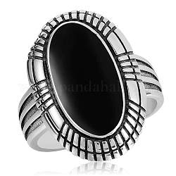 925 anello regolabile in argento sterling, anello grosso ovale granato nero naturale per le donne, argento antico, misura degli stati uniti 5 1/4 (15.9mm)