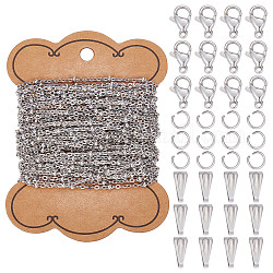 Kits de fabricación de collares de cadena diy sunnyclue, incluyendo 304 cadena de cable de acero inoxidable y cierres de pinza de langosta y anillos de salto abiertos y fianzas a presión, color acero inoxidable