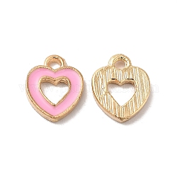 Charms del esmalte de la aleación, la luz de oro, charm de corazón, rosa, 12.5x10x1.5mm, agujero: 1.6 mm