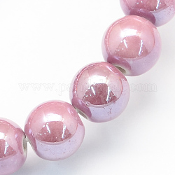 Perles rondes en porcelaine manuelles, rose, 11mm, Trou: 2mm