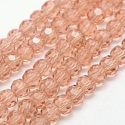 Chapelets de perles en verre, facetté (32 facettes), ronde, saumon clair, 6mm, Trou: 1.2mm, Environ 88~91 pcs/chapelet, 19.49 pouce ~ 20.08 pouces (49.5~51 cm)