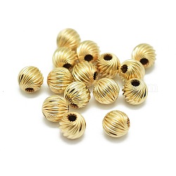 Yellow Gold Filled Corrugated Beads, 1/20 14K Gold Filled, Cadmium Free & Nickel Free & Lead Free, Round, 5x4.4mm, Hole: 1.4mm