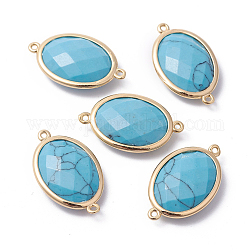 Golden Tone Brass Synthetic Turquoise Links connectors, Faceted, Oval, 26x15x6mm, Hole: 1~2mm