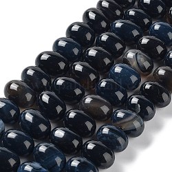 Natural Agate Beads Strands, Dyed & Heated, Egg, Prussian Blue, 15~17x11~12mm, Hole: 1.6mm, about 14~15pcs/strand, 6.69~6.89 inch(17~17.5cm)