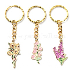 Porte-clés pendentif fleur en alliage émail, avec porte-clés en fer, or, couleur mixte, 83~85mm, 3 pièces / kit