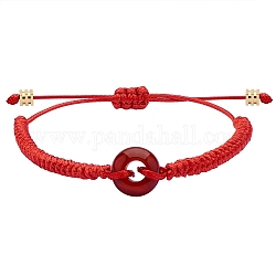 Braccialetto di perline intrecciate a ciambella in corniola naturale, braccialetto di pietre preziose regolabile per le donne, rosso, diametro interno: 2~3-3/8 pollice (5~8.6 cm)