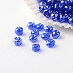 6/0 grado a cuentas redondas de semillas de vidrio, colores transparentes Abrillantado, azul, 4x3mm, agujero: 1 mm, aproximamente 4800 unidades / libra