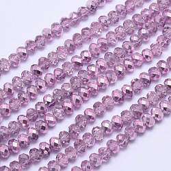 Perles à facettes en verre transparent peint rondelle, violette, 4x3mm, Trou: 1mm, Environ 125 pcs/chapelet, 15 pouce