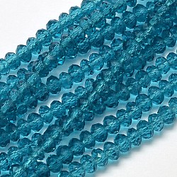 Perles en verre transparent rondelle à facettes, bleu acier, 3.5x2mm, Trou: 0.5mm, Environ 148 pcs/chapelet, 14.9 pouce