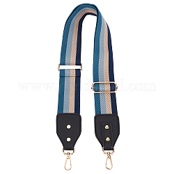 Tissu en coton à rayures et sangles de sac en cuir PU, fermoirs alliage pivotantes, accessoires de remplacement de sac, bleu acier, 87~132x5~5.6 cm