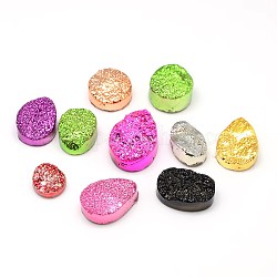Electroplate Natural Druzy Quartz Crystal Beads, Dyed, Mixed Style, Mixed Color, 10~20x10~15x5~10mm