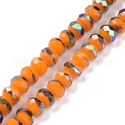 Handmade Porcelain Beads Strands, Facted, Rondelle, Half Plated, Dark Orange, 8x6.5mm, Hole: 1.4mm, about 66pcs/strand, 16.77 inch(42.6cm)