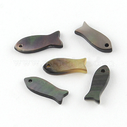 Pesce fascino shell labbro nero, nero, 12~16x5~6x1~2mm, Foro: 1 mm