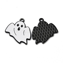Подвески из эмали и сплава, для Хэллоуина, призрак, электрофорез черный, белые, 26.5x23x1.2 мм, отверстие : 1.8 мм