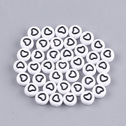 Perles acryliques opaques, plat et circulaire avec coeur, blanc, 7x3.5mm, Trou: 1.2mm, environ 3700 pcs/500 g