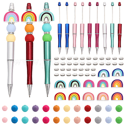 Kit para hacer bolígrafos con cuentas de arcoíris DIY de Chgcraft, incluyendo cuentas espaciadoras de silicona y rhinestone, bolígrafos, color mezclado, 70 unidades / bolsa