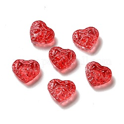 Perle di vetro, cuore con il bowknot, rosso, 14x16x7.5mm, Foro: 1.2 mm