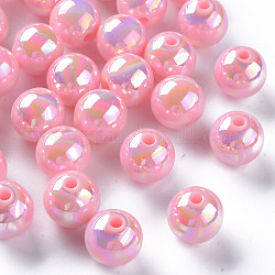Perles acryliques opaques, de couleur plaquée ab , ronde, perle rose, 12x11mm, Trou: 2.5mm, environ 566 pcs/500 g
