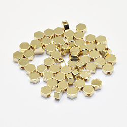 Perle di ottone placcato di lunga durata, vero placcato oro 18k, nichel libero, esagono, 5x5.5x3mm, Foro: 1.5 mm