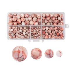 340pcs 4 tailles perles rondes en netstone rouge naturel, 4mm / 6mm / 8mm / 10.5mm, Trou: 1~1.2mm