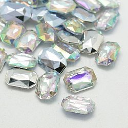 Imitation Taiwan Acrylic Rhinestone Cabochons, Pointed Back & Faceted, Rectangle Octagon, AB Color, Clear AB, 14x10x4mm