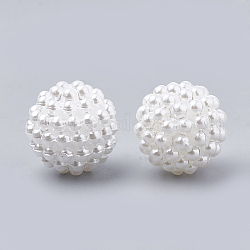 Perles acryliques de perles d'imitation, perles baies, perles combinés, ronde, blanc, 14.5x15mm, Trou: 1.5mm, environ 200 pcs / sachet 