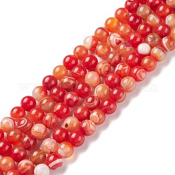 Agata a strisce naturali / fili di perle di agata fasciate, tondo, grado a, tinti e riscaldato, arancione scuro, 10mm, Foro: 1 mm, circa 37~38pcs/filo, 14.5 pollice