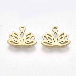Ion Plating(IP) 304 Stainless Steel Charms, Lotus Flower, Golden, 7.5x10x1mm, Hole: 1mm