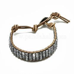 Bracelets en cuir de vachette, avec colonne de perles de jaspe picasso naturel et accessoires en alliage, 9~11 pouce (23~28 cm)