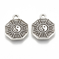 Tibetan Style Alloy Pendants, Trigram, Cadmium Free & Lead Free,, Antique Silver, 15x12x1mm, Hole: 1mm, 1080pcs/1000g