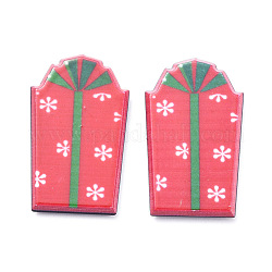 Painted Acrylic Cabochons, for Christmas Day, Gift Box, Red, 24x15x2.5mm